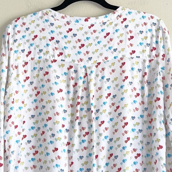 Jane Delancy Shirt Top Size L Hearts Print Long Sleeves Buttoned Comfy Colorful - Picture 4 of 7